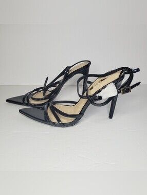 Liliana Patent Stiletto Heels Women's Size 10 Black Strappy Design Pointed Toe